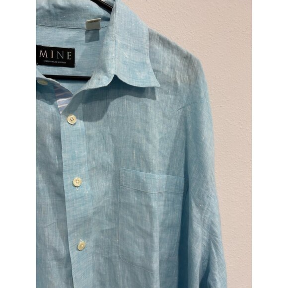MINE Mens Light Blue Long Sleeve Linen Button-Up Shirt Size 2XB - Picture 4 of 8